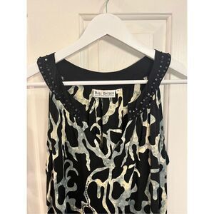 Bali Batiks Hand Painted Black & Green Swirl Sleeveless Resort Dress sz M EUC